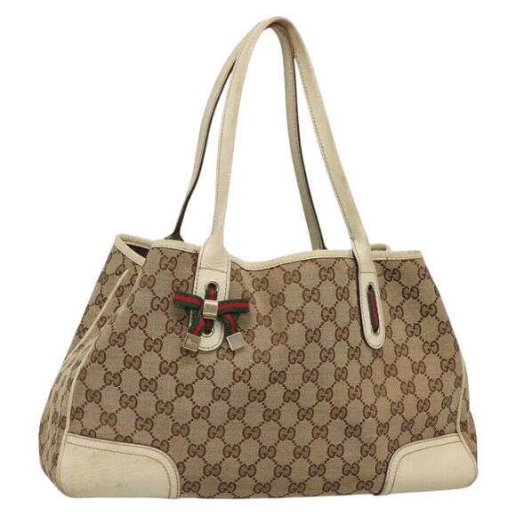 GUCCI Web Sherry Line GG Canvas Tote Bag Beige Green Red - Picture 1 of 16